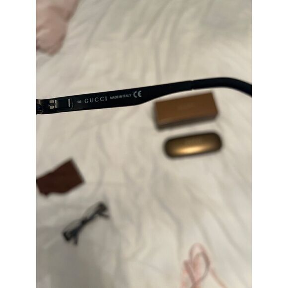 Gucci skinny rectangular black metal frame eyeglasses crystal accent - Picture 4 of 5
